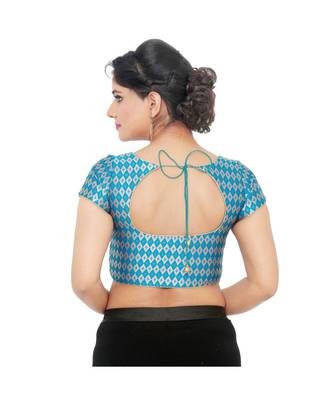 Rama Green Brocade Padded Designer Ready Made Saree Blouse 1