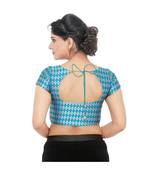 Rama Green Brocade Padded Designer Ready Made Saree Blouse