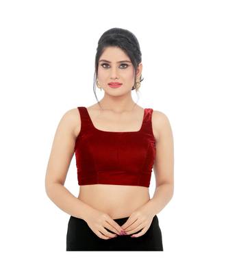 Maroon Velvet Padded Designer Ready Made Saree Blouse 2