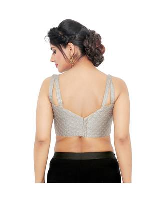Grey Silk  Padded Designer Ready Made Saree Blouse 2