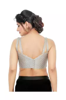 Grey Silk  Padded Designer Ready Made Saree Blouse