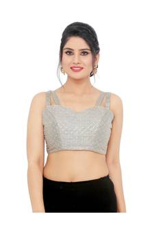 Grey Silk  Padded Designer Ready Made Saree Blouse