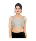 Grey Silk  Padded Designer Ready Made Saree Blouse