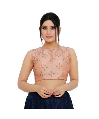 Pastel Peach Dupion Silk Padded Designer Ready Made Saree Blouse 2