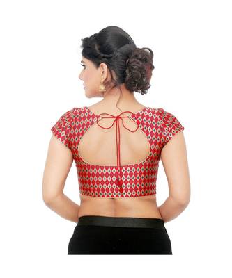 Red Brocade Padded Designer Ready Made Saree Blouse 1