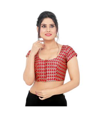 Red Brocade Padded Designer Ready Made Saree Blouse 2