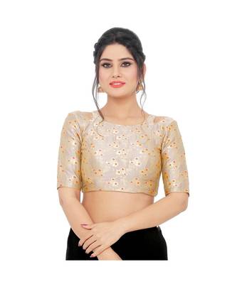 Grey Brocade Padded Designer Ready Made Saree Blouse 2