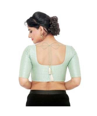Pastel Blue Cotton Padded Designer Ready Made Saree Blouse 1