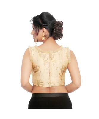Gold Brocade Padded Designer Ready Made Saree Blouse 1