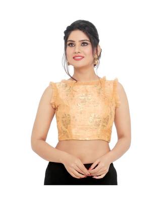 Pastel Peachbrocade Padded Designer Ready Made Saree Blouse 2