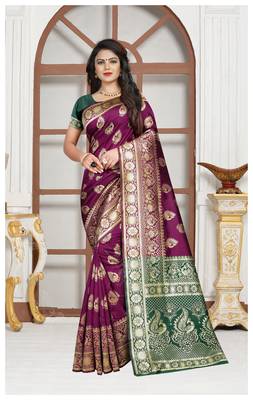 Wine Banarasi soft silk champion saree with Blouse 1