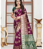 Wine Banarasi soft silk champion saree with Blouse