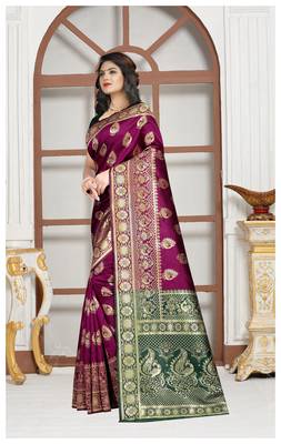 Wine Banarasi soft silk champion saree with Blouse 2