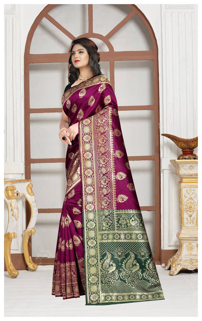 Wine Banarasi soft silk champion saree with Blouse