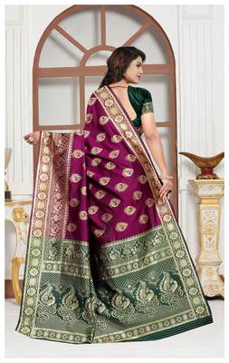Wine Banarasi soft silk champion saree with Blouse 3