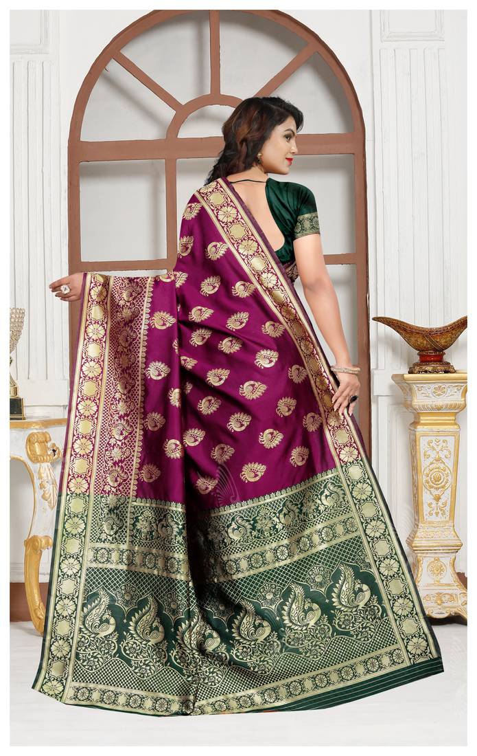Wine Banarasi soft silk champion saree with Blouse