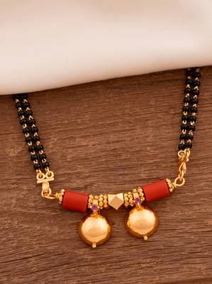 Black beads and golden mangalsutra long with double vati pendant 1
