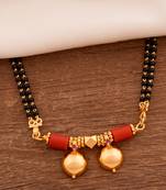 Black beads and golden mangalsutra long with double vati pendant