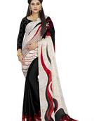 White printed crepe saree with blouse