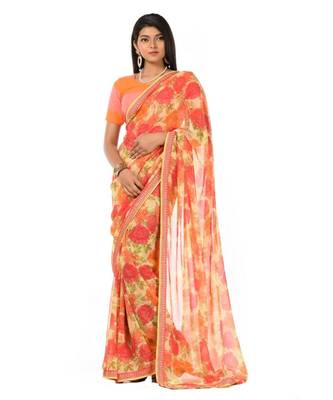Orange and pink elegant Wrap in 1 Minute saree 1