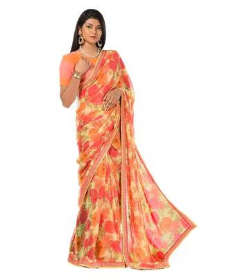 Orange and pink elegant Wrap in 1 Minute saree 4