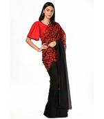 Red and black printed half n half Wrap in 1 Minute saree