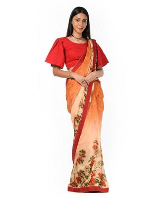 Orange and peach floral Wrap in 1 Minute saree 1