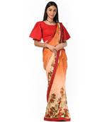 Orange and peach floral Wrap in 1 Minute saree