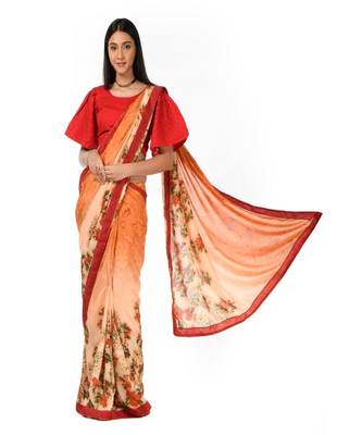Orange and peach floral Wrap in 1 Minute saree 3