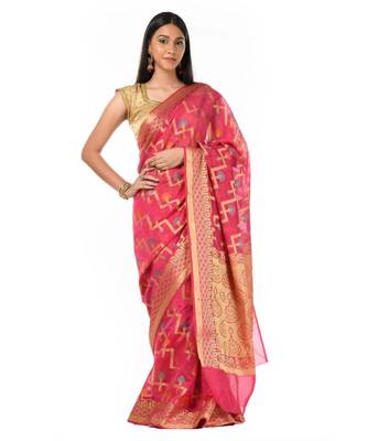 Geometrical Zari Motif Banarasi Wrap in 1 Minute saree 3