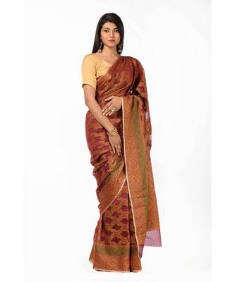 ethnic zari motifs magenta banarasi Wrap in 1 Minute saree 1