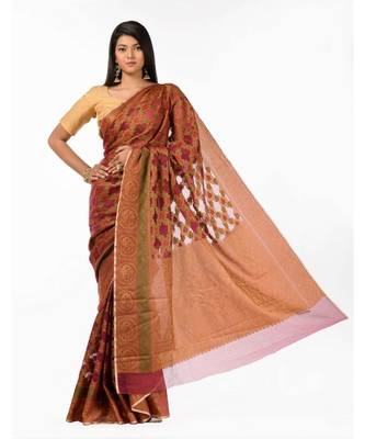 ethnic zari motifs magenta banarasi Wrap in 1 Minute saree 2