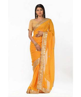 Gota embeliished yellow leheriya magic Wrap in 1 Minute saree 1