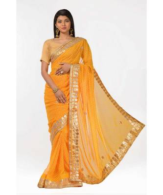 Gota embeliished yellow leheriya magic Wrap in 1 Minute saree 2