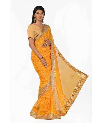 Gota embeliished yellow leheriya magic Wrap in 1 Minute saree 3
