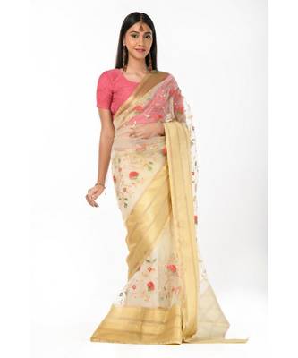 Zari bordered tissue embroidered Wrap in 1 Minute saree 1