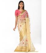 Zari bordered tissue embroidered Wrap in 1 Minute saree
