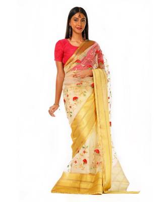 Zari bordered tissue embroidered Wrap in 1 Minute saree 2