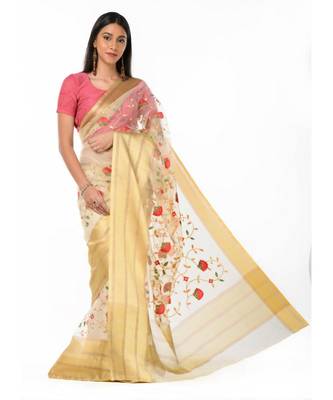 Zari bordered tissue embroidered Wrap in 1 Minute saree 3