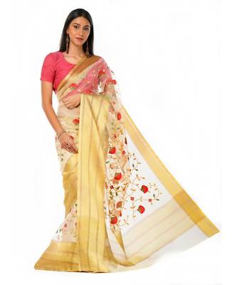 Zari bordered tissue embroidered Wrap in 1 Minute saree 4