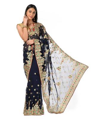 Blue georgette golden embroidery festive Wrap in 1 Minute saree 2