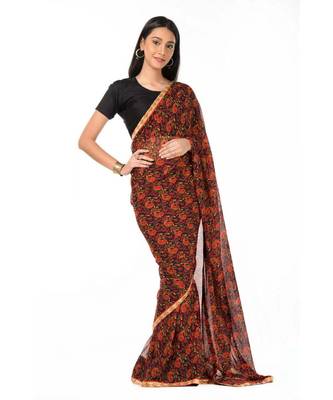 Light zari bordered, black printed magic Wrap in 1 Minute saree 1