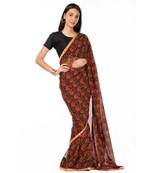 Light zari bordered, black printed magic Wrap in 1 Minute saree
