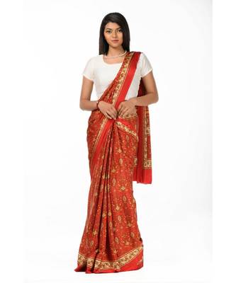 Red floral crepe Wrap in 1 Minute saree 1