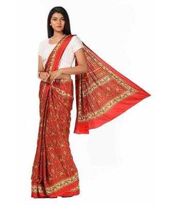 Red floral crepe Wrap in 1 Minute saree 2