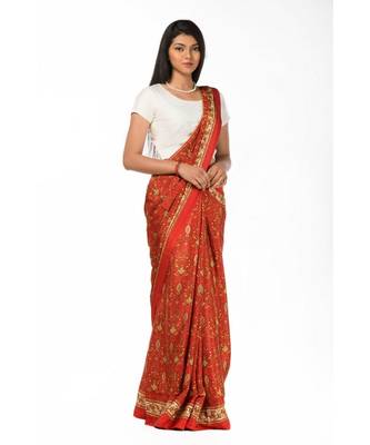Red floral crepe Wrap in 1 Minute saree 3