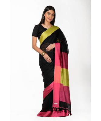 Black green pure linen handloom Wrap in 1 Minute saree 4
