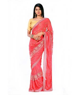 Peach colored chiffon Wrap in 1 Minute saree 1
