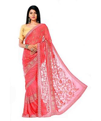 Peach colored chiffon Wrap in 1 Minute saree 2