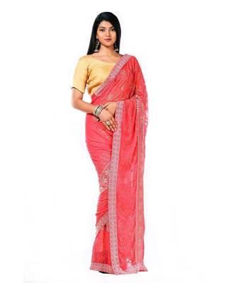 Peach colored chiffon Wrap in 1 Minute saree 3